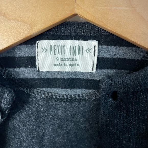 Petit Indi black and grey romper Striped Henley Top 9M Like New - Picture 3 of 4